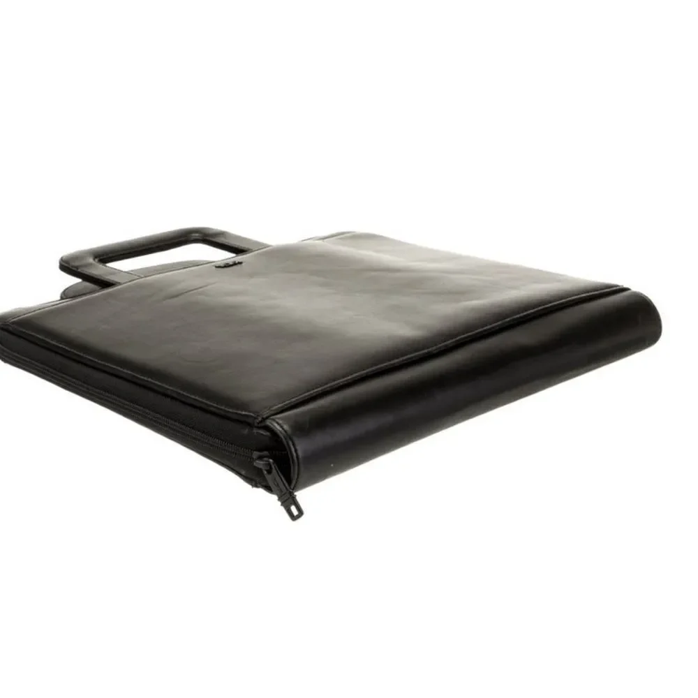 Tumi executive black leather portfolio case with pull out handles